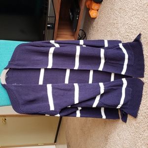 Navy and white striped long sleeve cardigan